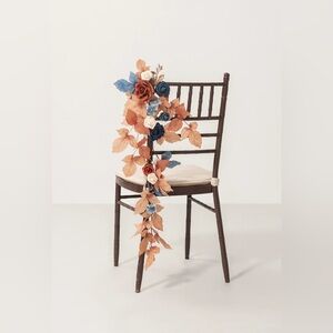 Wedding Chair Florals | Romantic Aisle Decor | Orange & Blue